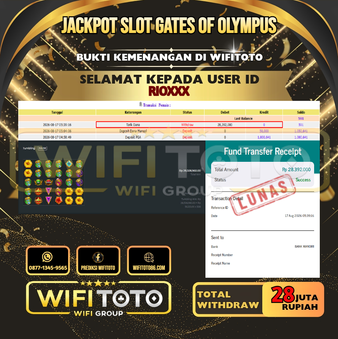 WIFITOTO JACKPOT SLOT GATES OF OLYMPUS RP.28.000.000,- LUNAS USER ID : RIO***