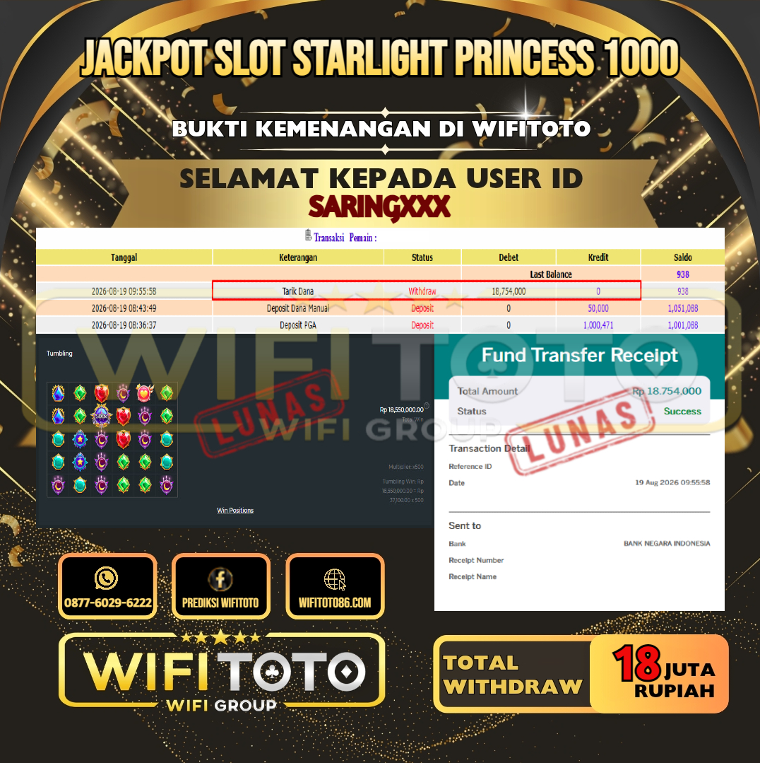 WIFITOTO JACKPOT SLOT STARLIGHT PRINCESS 1000 RP.18.000.000,- LUNAS USER ID : SARING***