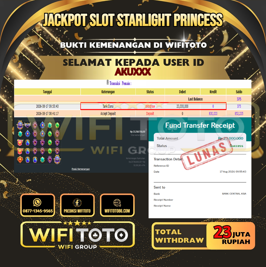 WIFITOTO JACKPOT SLOT STARLIGHT PRINCESS RP.23.000.000,- LUNAS USER ID : AKU***